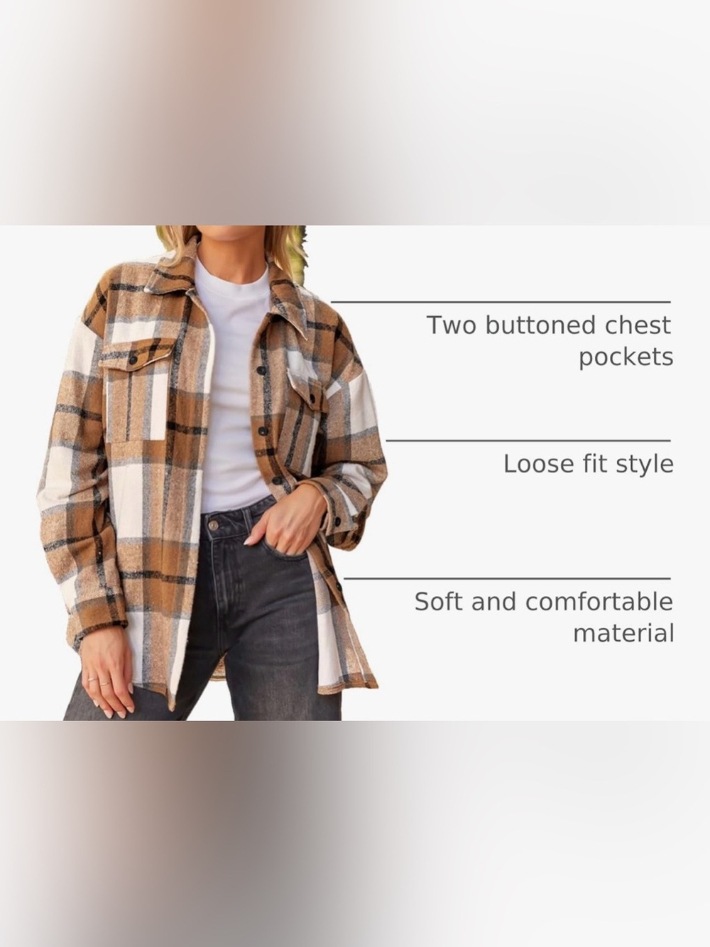 Brown Plaid Button Up Flannel Shacket Shirt Jacket Western Cowgirl Size XL 16-18 - Picture 11 of 16